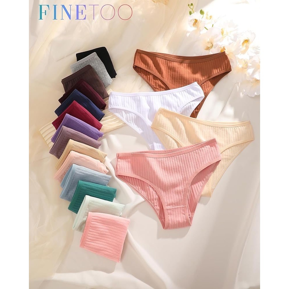 FINETOO Womens Cotton Ribbed Panties Multi Pack Low Rise Bikini Underwear Set